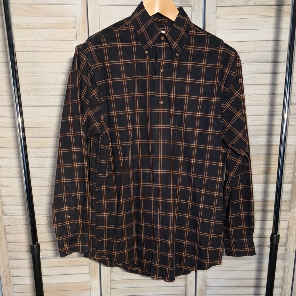 EUC Brooks Brothers Black and Orange Checkered Shirt